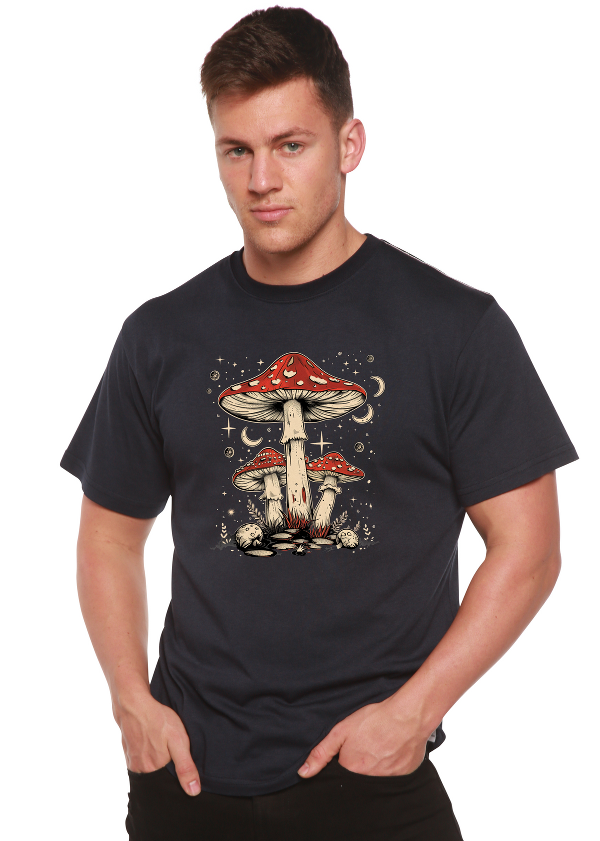 Bamboo Men's Boho Mushroom Graphic T-Shirt – Soft Casual Printed Tee