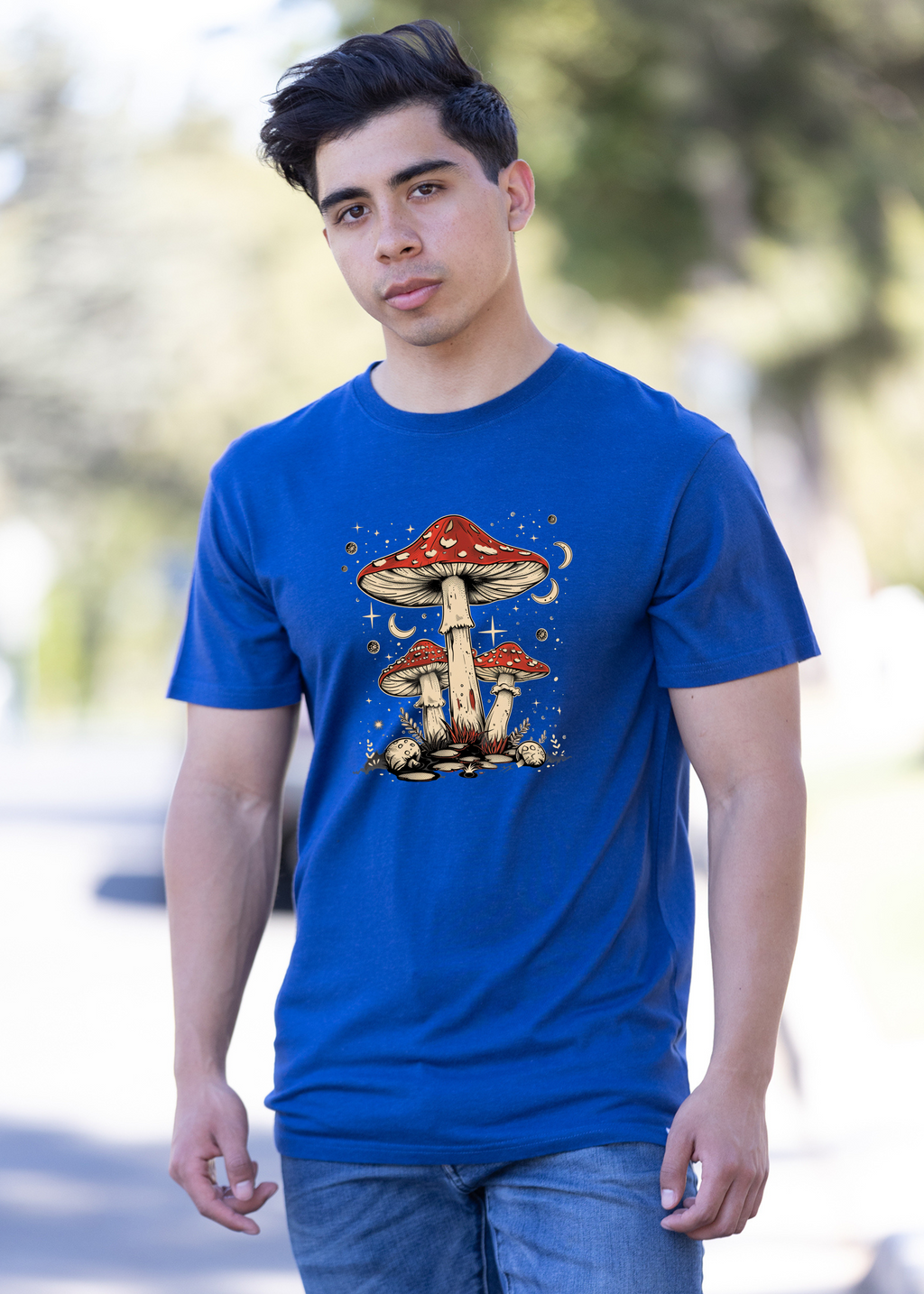 Bamboo Men's Boho Mushroom Graphic T-Shirt – Soft Casual Printed Tee