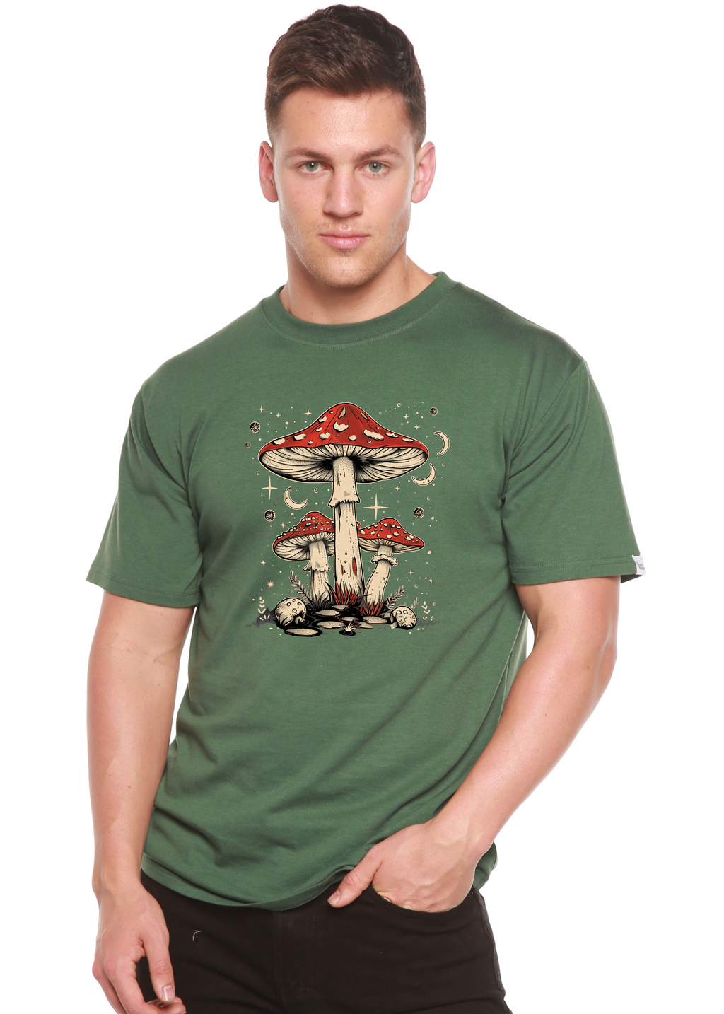 Bamboo Men's Boho Mushroom Graphic T-Shirt – Soft Casual Printed Tee