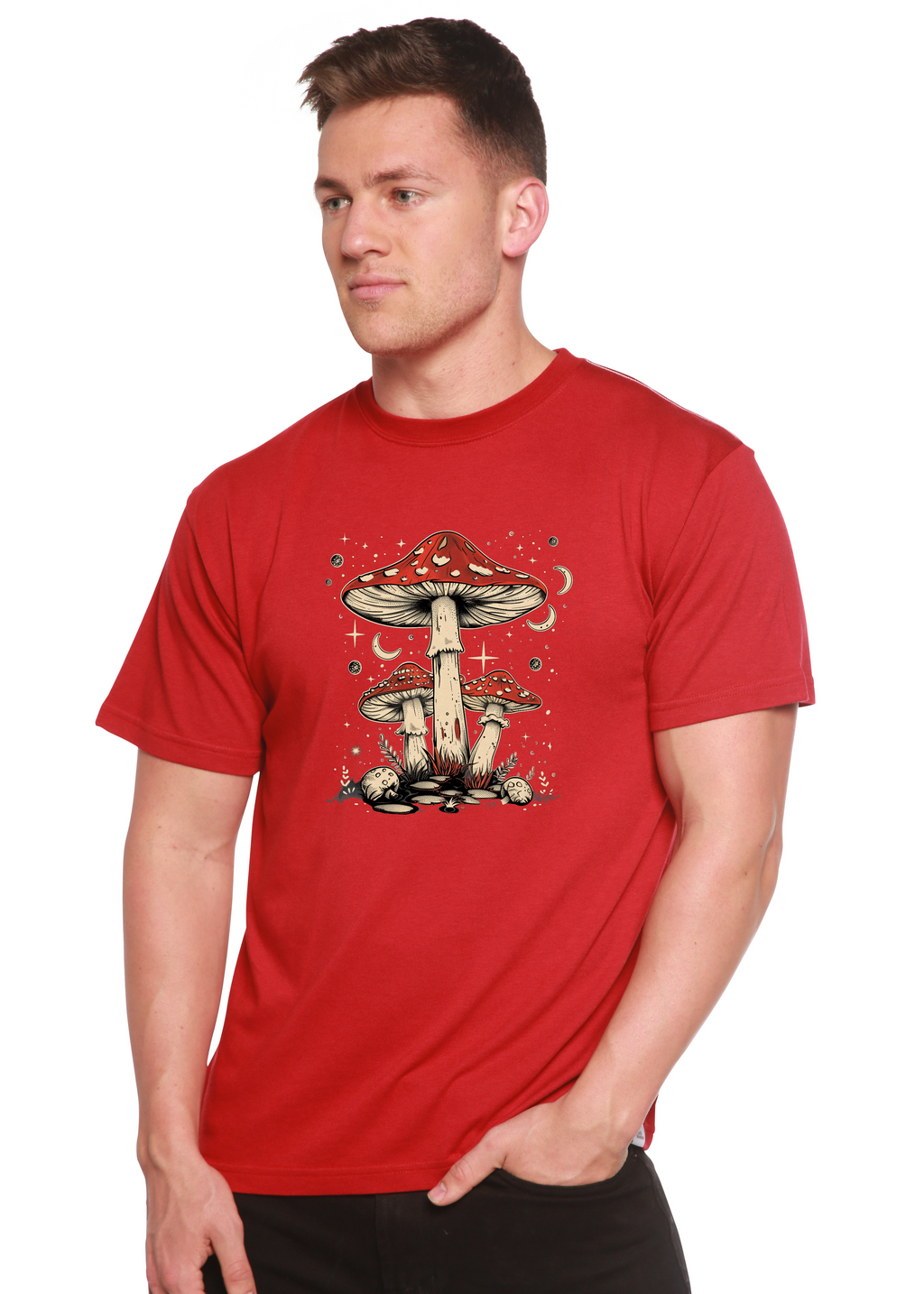 Bamboo Men's Boho Mushroom Graphic T-Shirt – Soft Casual Printed Tee