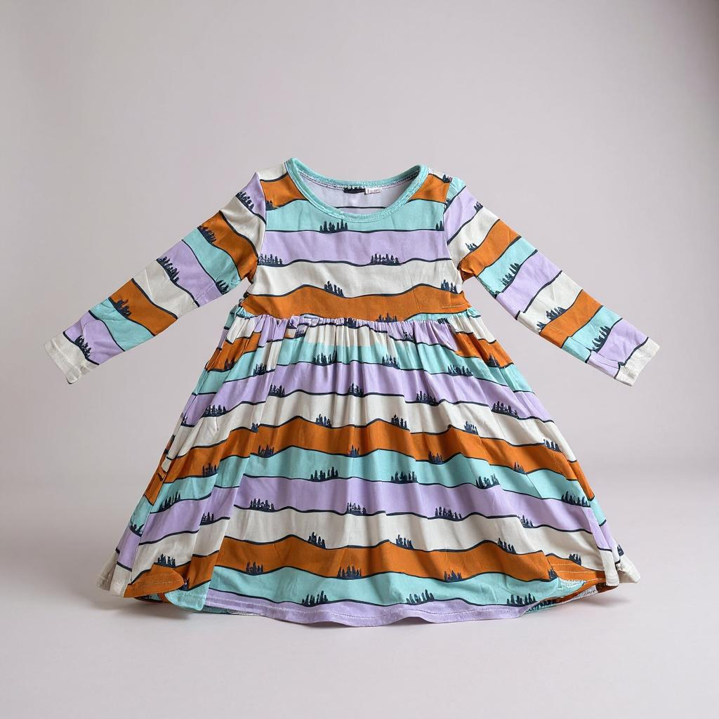 Bamboo Girls Twirl Dress – Soft Hills Print Flowy Everyday Dress