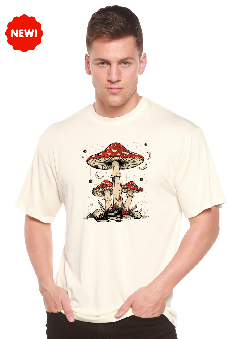 Bamboo Men's Boho Mushroom Graphic T-Shirt – Soft Casual Printed Tee