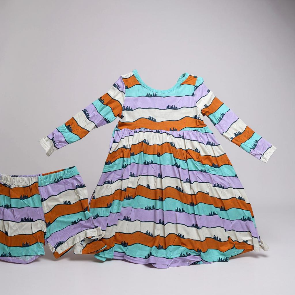 Bamboo Girls Twirl Dress – Soft Hills Print Flowy Everyday Dress