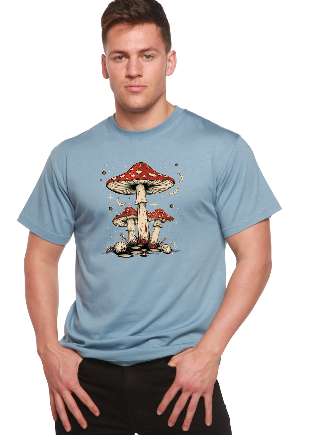 Bamboo Men's Boho Mushroom Graphic T-Shirt – Soft Casual Printed Tee
