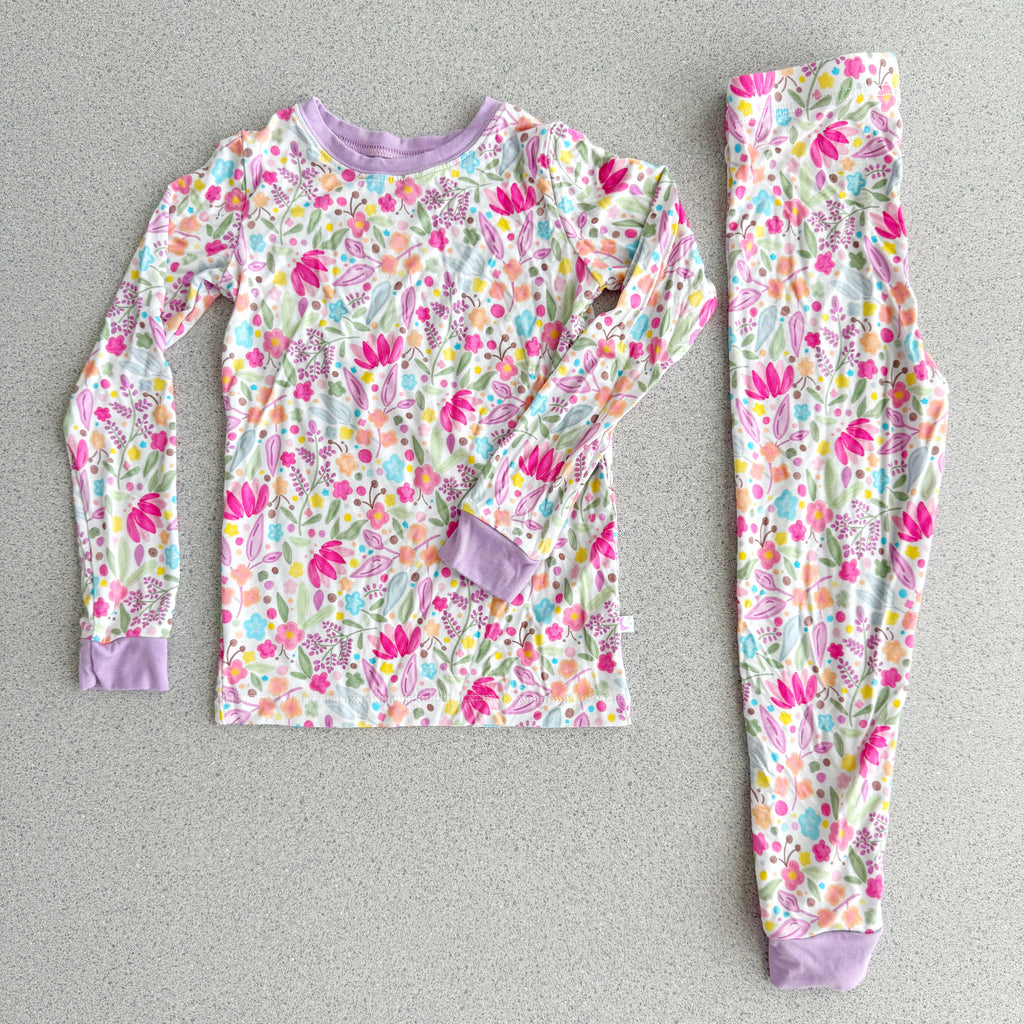 Bamboo Kids Pajamas – Soft Lilac Petals Print Two-Piece Sleep Set