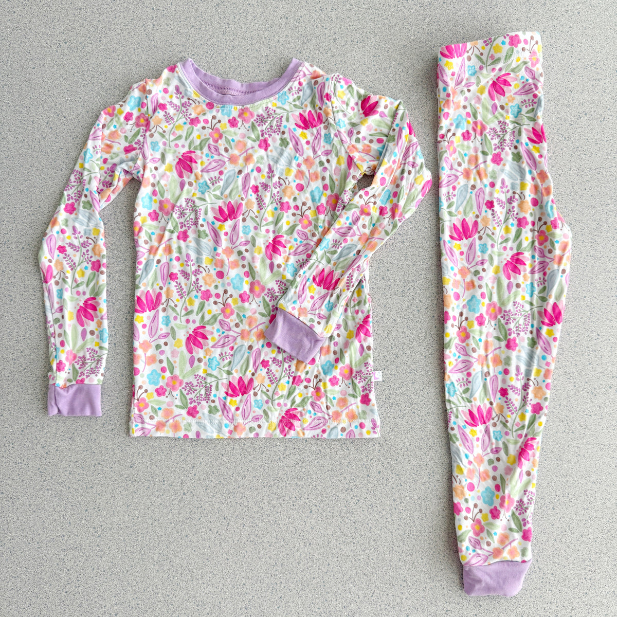 Bamboo Kids Pajamas – Soft Lilac Petals Print Two-Piece Sleep Set