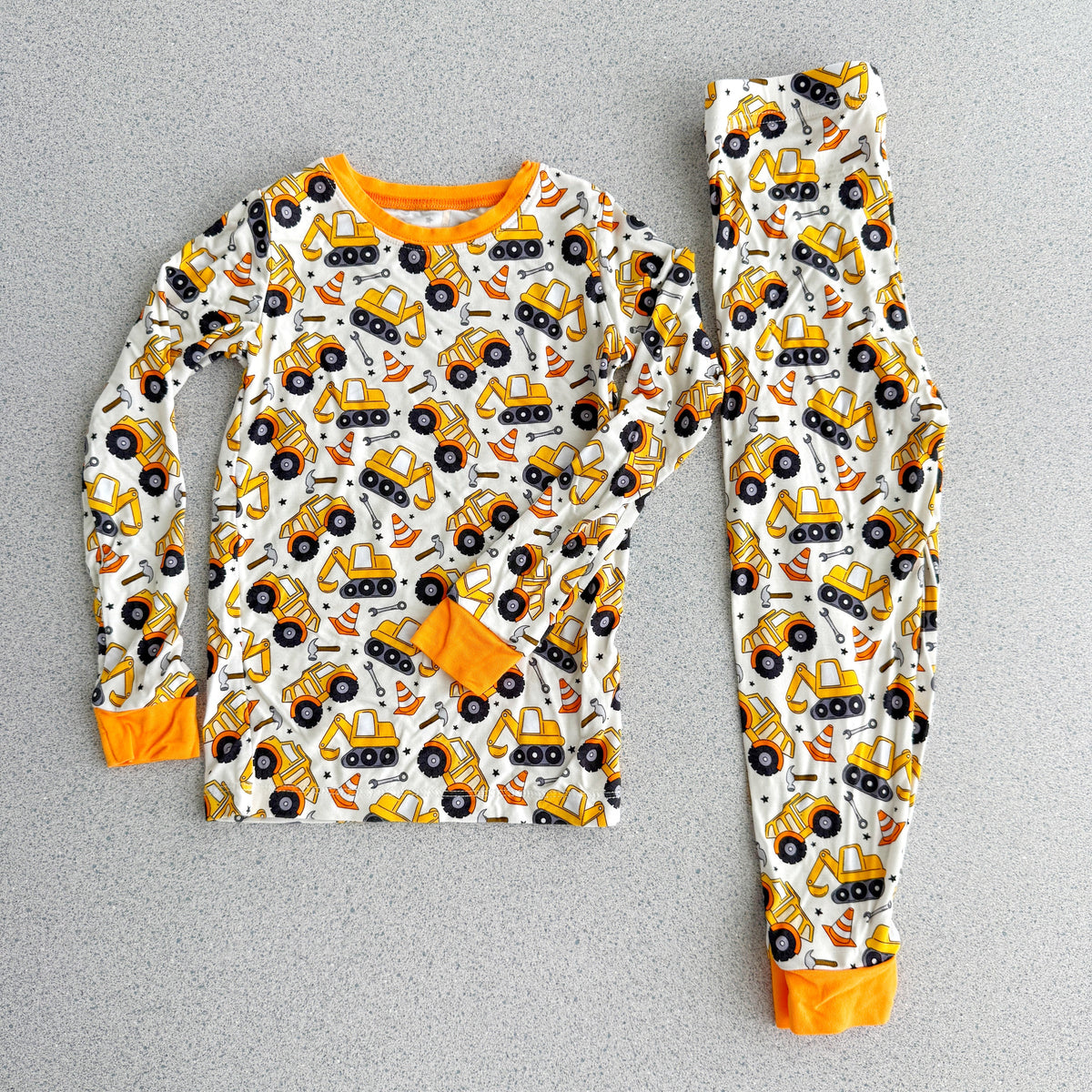 Bamboo Kids Pajamas – Soft Construction Trucks Print Two-Piece Sleep Set