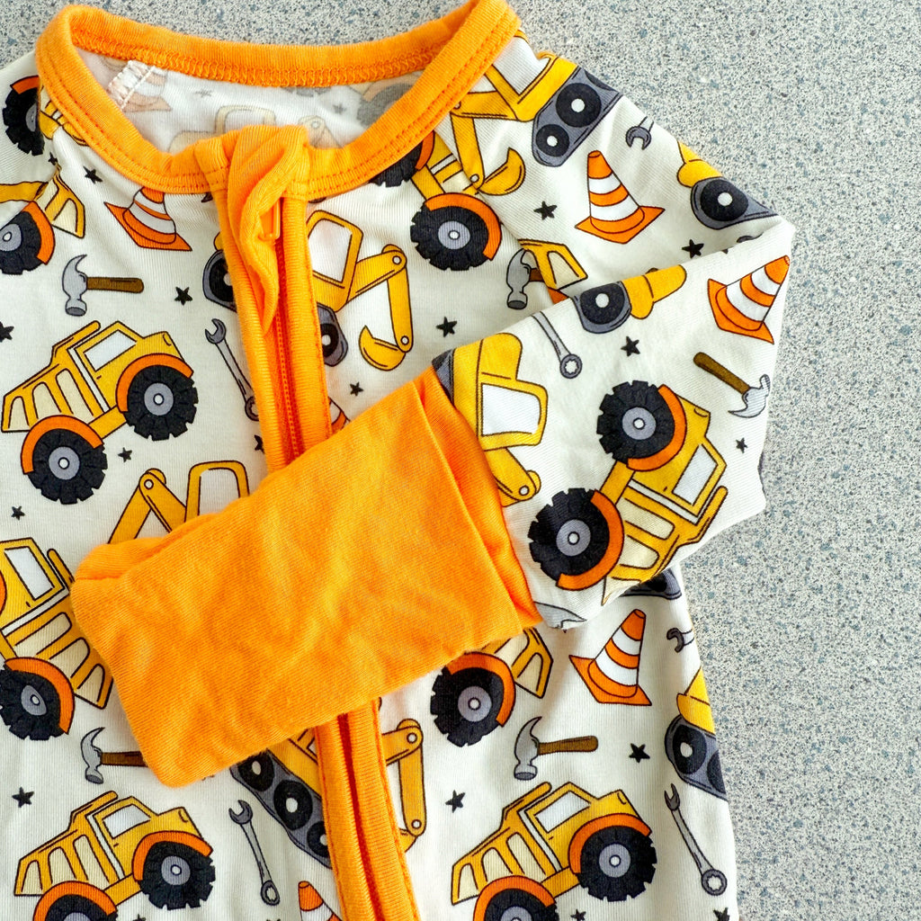Bamboo Kids Pajamas – Soft Construction Trucks Print Two-Piece Sleep Set