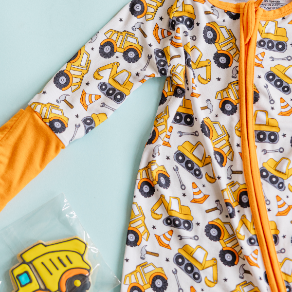 Bamboo Kids Pajamas – Soft Construction Trucks Print Two-Piece Sleep Set