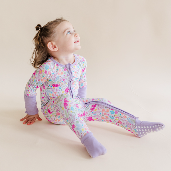 Bamboo Kids Pajamas – Soft Lilac Petals Print Two-Piece Sleep Set