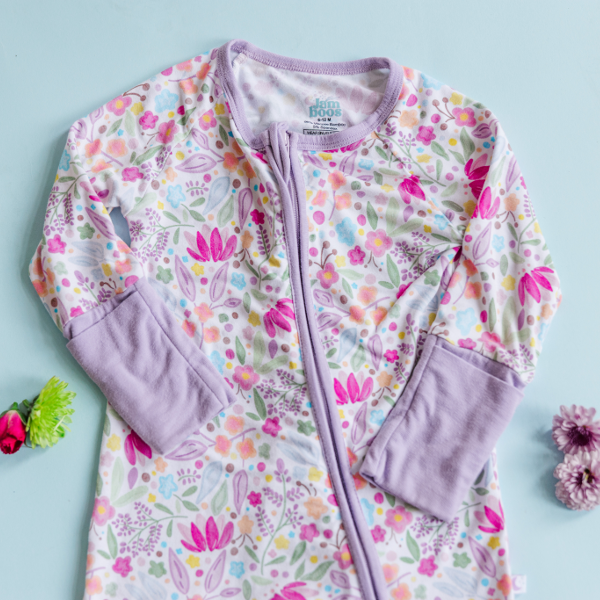Bamboo Kids Pajamas – Soft Lilac Petals Print Two-Piece Sleep Set