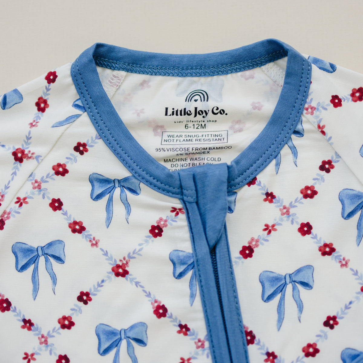 Bamboo Baby Zippy Pajamas – Soft Red White & Bows Patriotic Sleeper