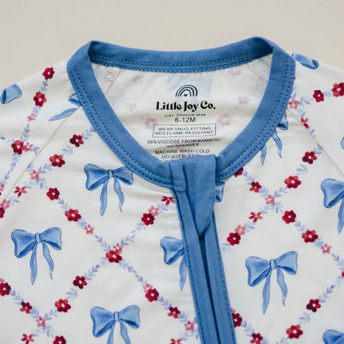 Bamboo Baby Zippy Pajamas – Soft Red White & Bows Patriotic Sleeper