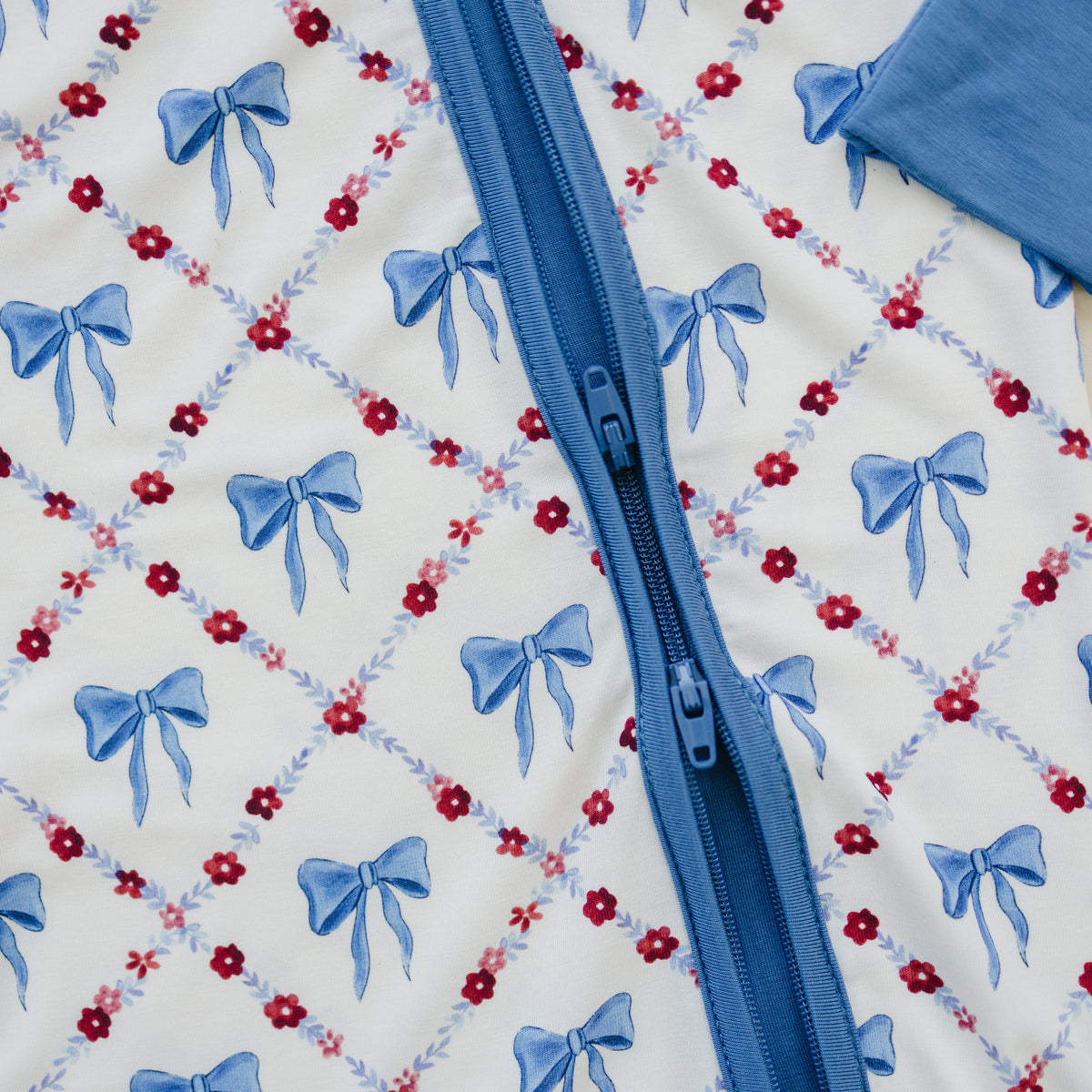 Bamboo Baby Zippy Pajamas – Soft Red White & Bows Patriotic Sleeper