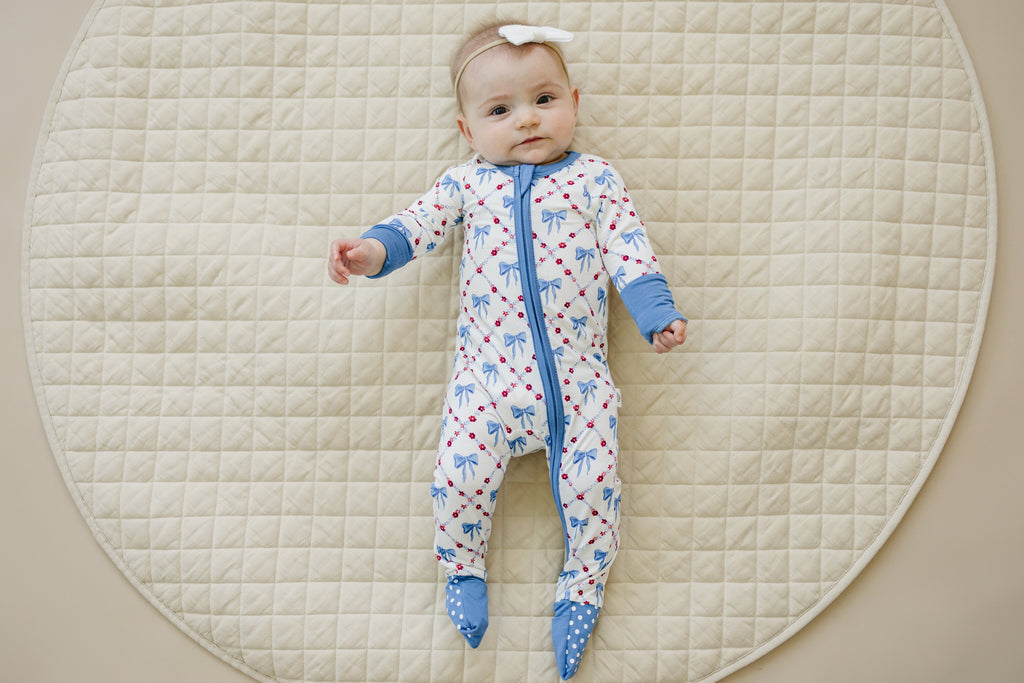Bamboo Baby Zippy Pajamas – Soft Red White & Bows Patriotic Sleeper