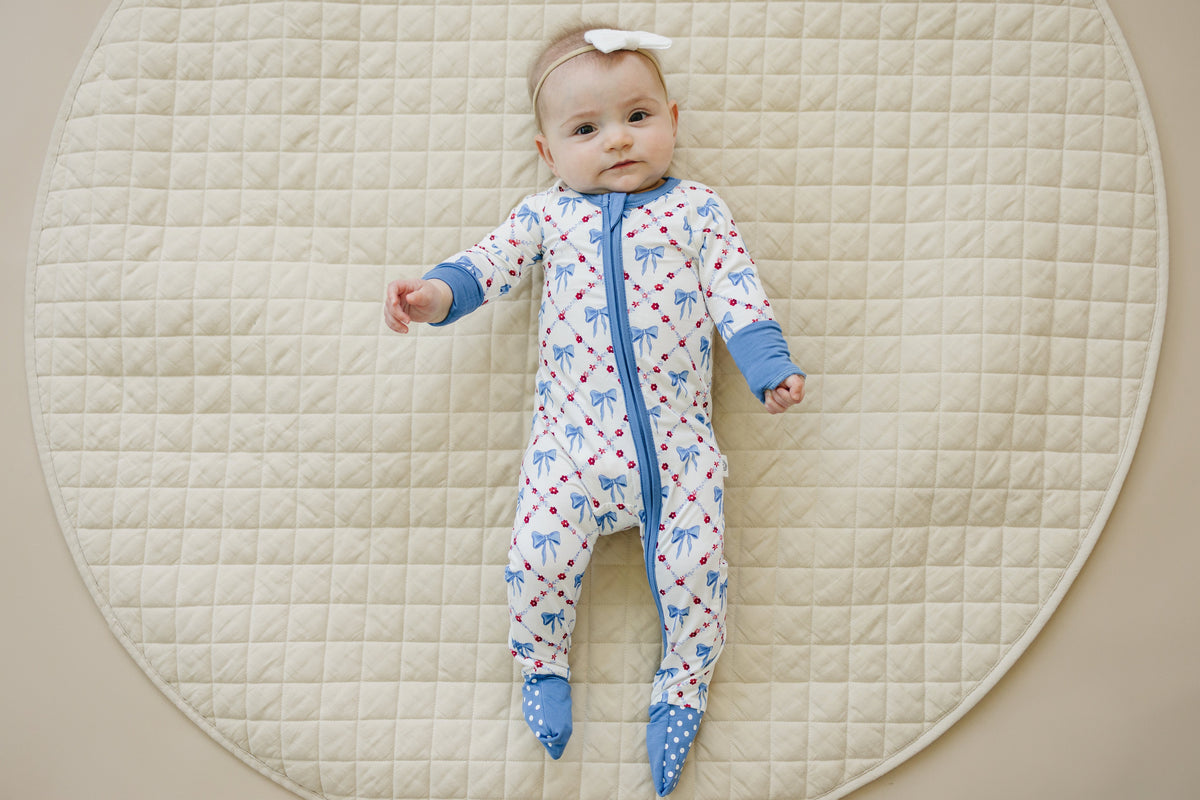 Bamboo Baby Zippy Pajamas – Soft Red White & Bows Patriotic Sleeper