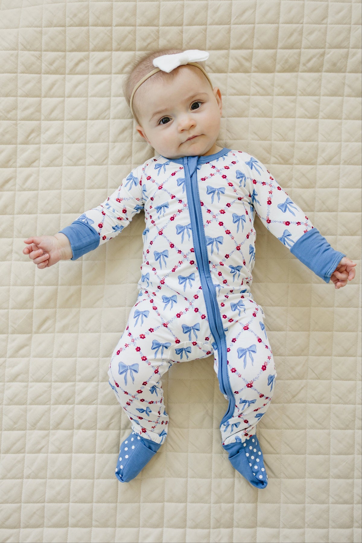 Bamboo Baby Zippy Pajamas – Soft Red White & Bows Patriotic Sleeper