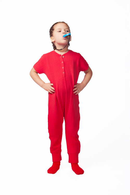Bamboo Baby Comfort Playsuit – Soft Snap-Button Romper in Cherry Red