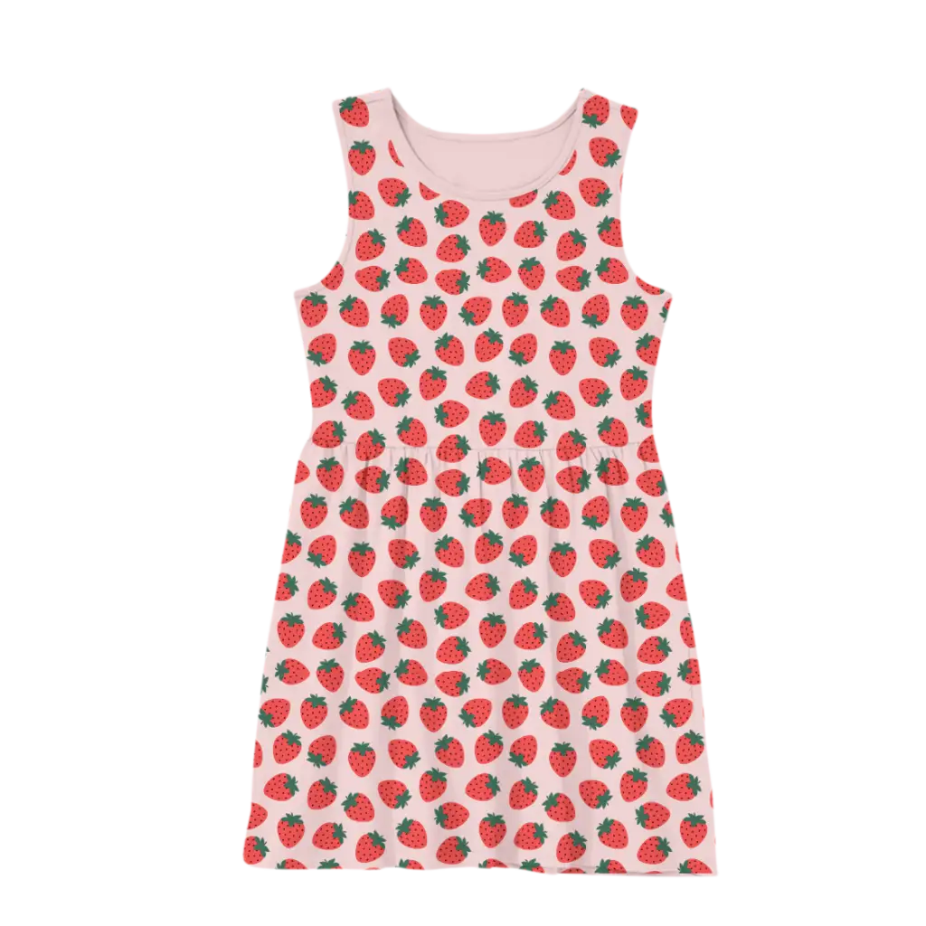 Bamboo Girls Twirl Dress – Soft Strawberry Fields Print Flowy Dress